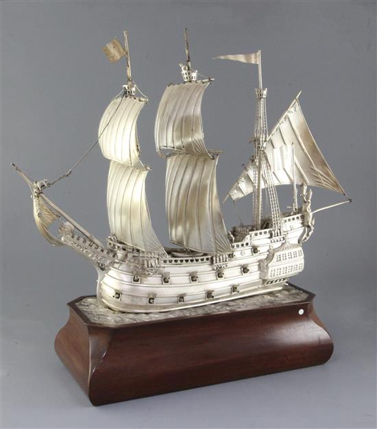 A George V silver model of an Elizabethan galleon, William Comyns